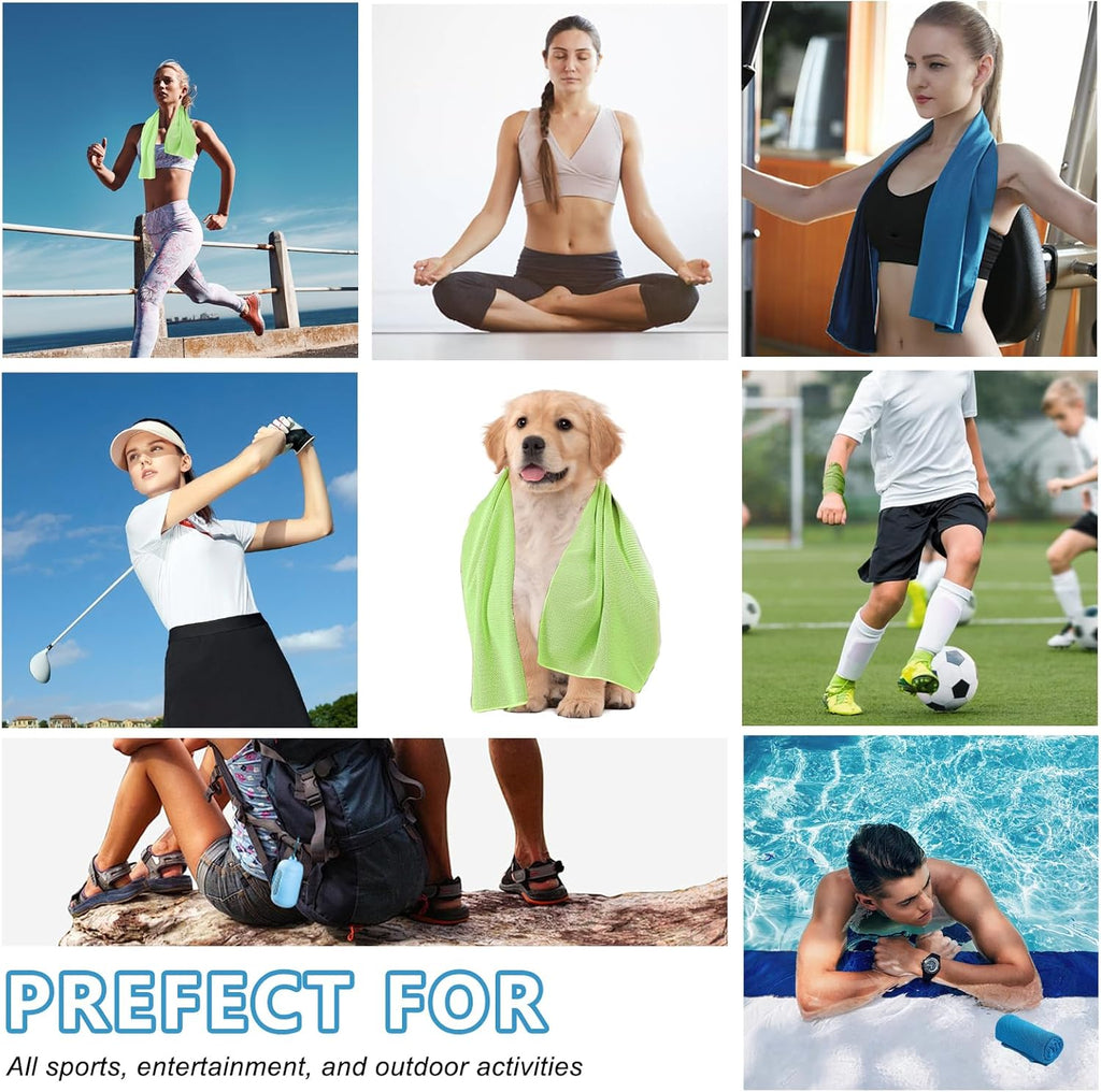 4 Pack Cooling Towels (40"X12"), Microfiber Chilly Towels Soft Breathable Gym Ice Towel for Workout, Yoga, Sport, Silicone Set Travel Sweat Towels Fast Drying Lightweight Cooling Neck Wraps