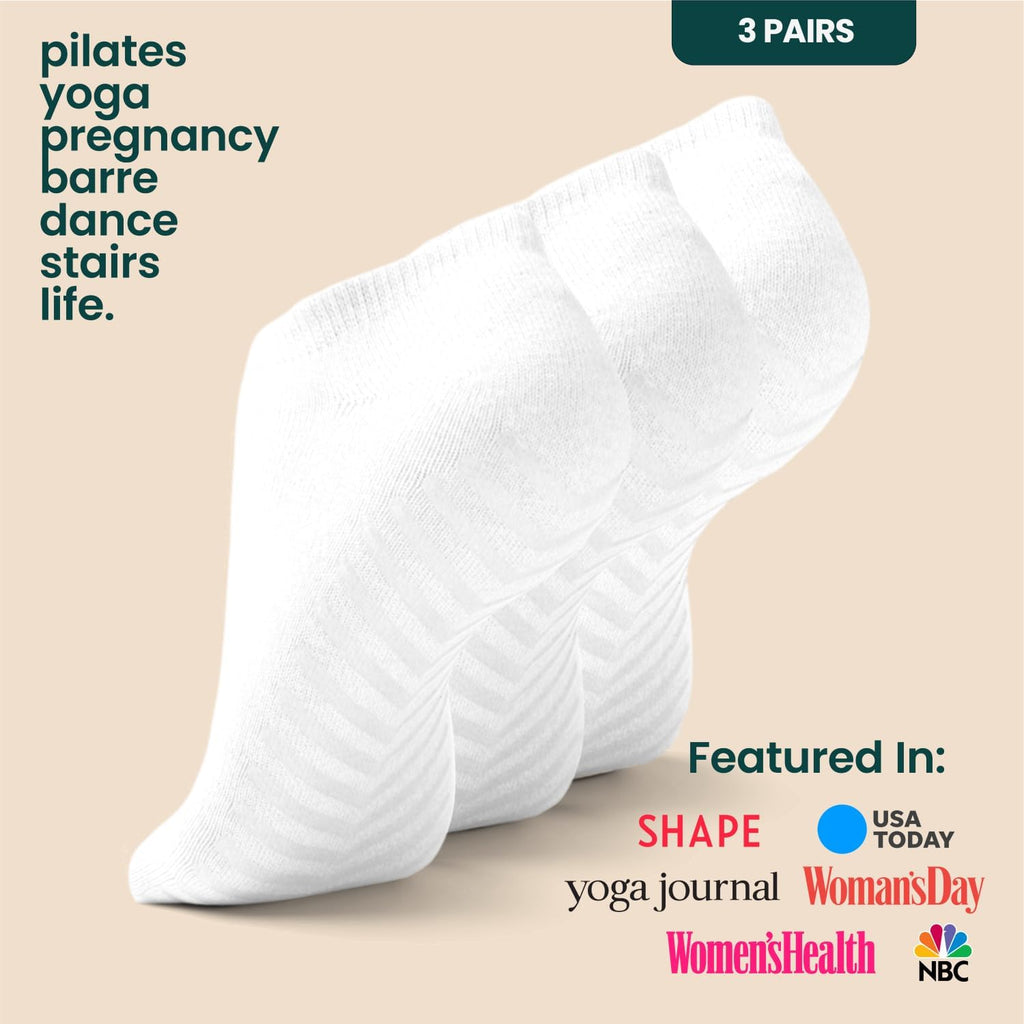 Grip Socks 3-Pack, Non Slip Socks for Yoga, Pilates, Barre, Dance