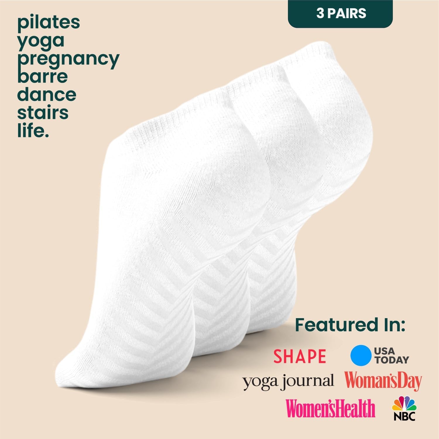 Grip Socks 3-Pack, Non Slip Socks for Yoga, Pilates, Barre, Dance