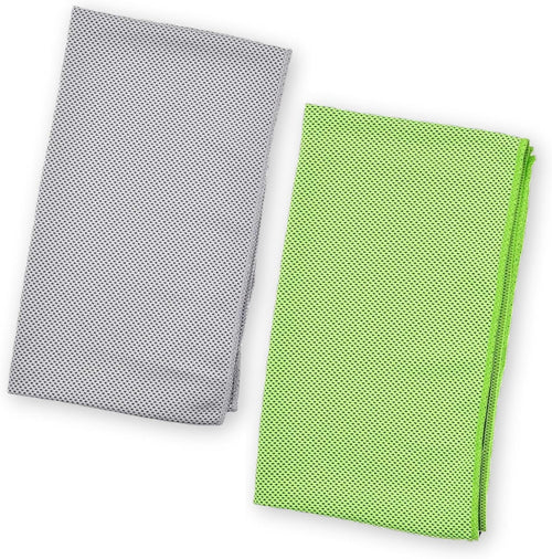 2 Pack Evaporative Cooling Towel, 12X40 Inch Chill Pat for Sports, Workout, Fitness, Gym, Yoga, Pilates, Travel, Camping & More (Green, Gray)