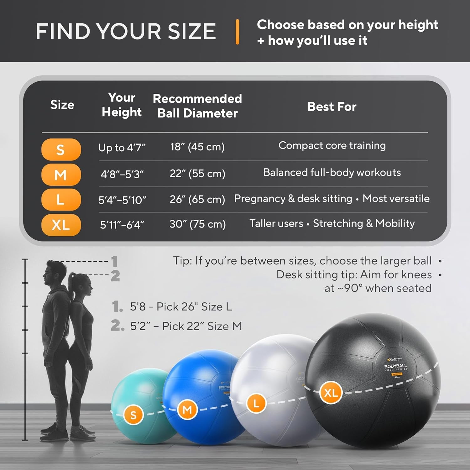Exercise Ball – Yoga Ball for Pilates & Fitness - Birthing for Pregnancy, Stability, Core, Balance, Therapy for Physical Rehab, Workout for Home Gym & Office Chair, Fast Pump Included