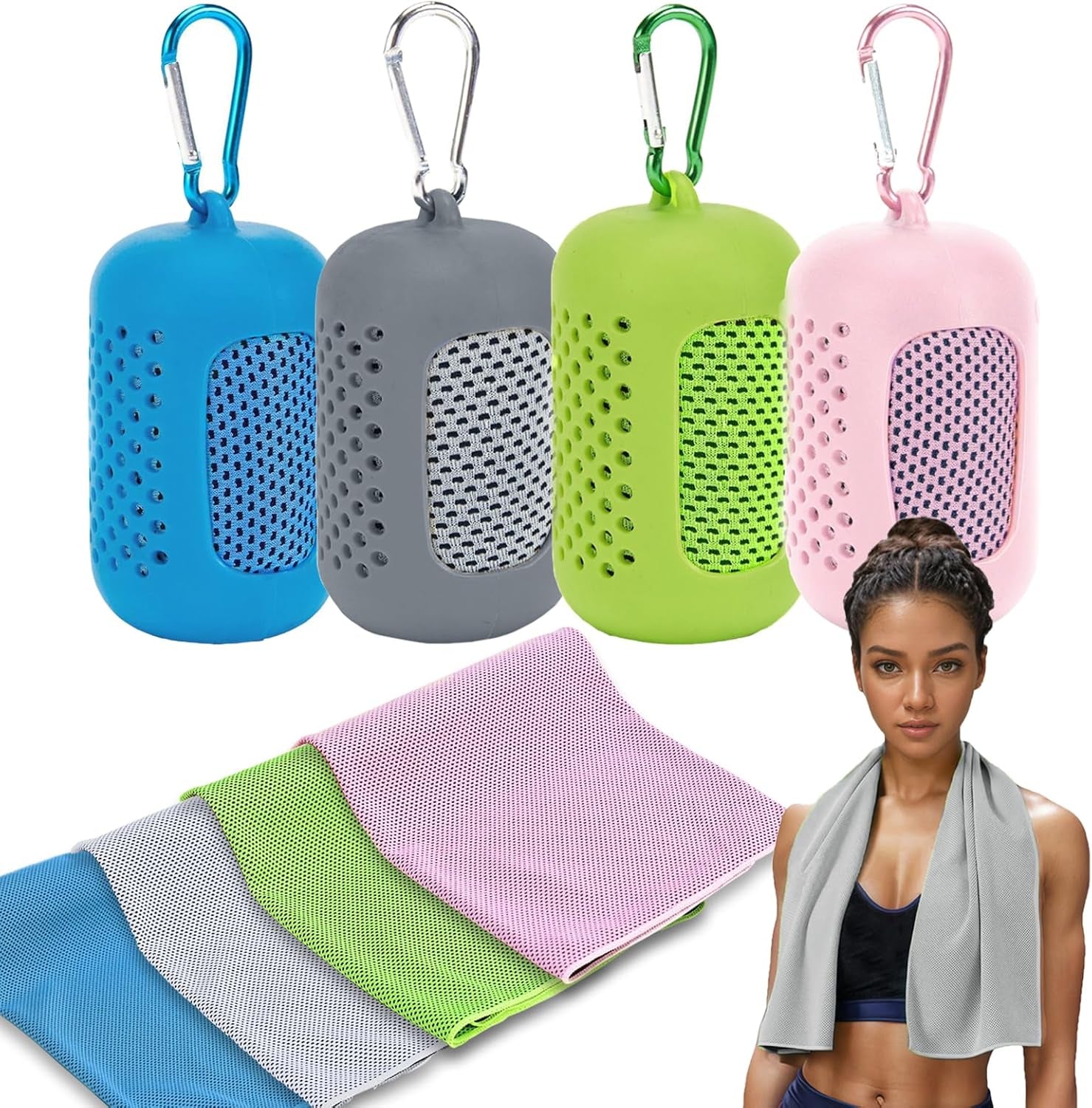 4 Pack Cooling Towels (40"X12"), Microfiber Chilly Towels Soft Breathable Gym Ice Towel for Workout, Yoga, Sport, Silicone Set Travel Sweat Towels Fast Drying Lightweight Cooling Neck Wraps